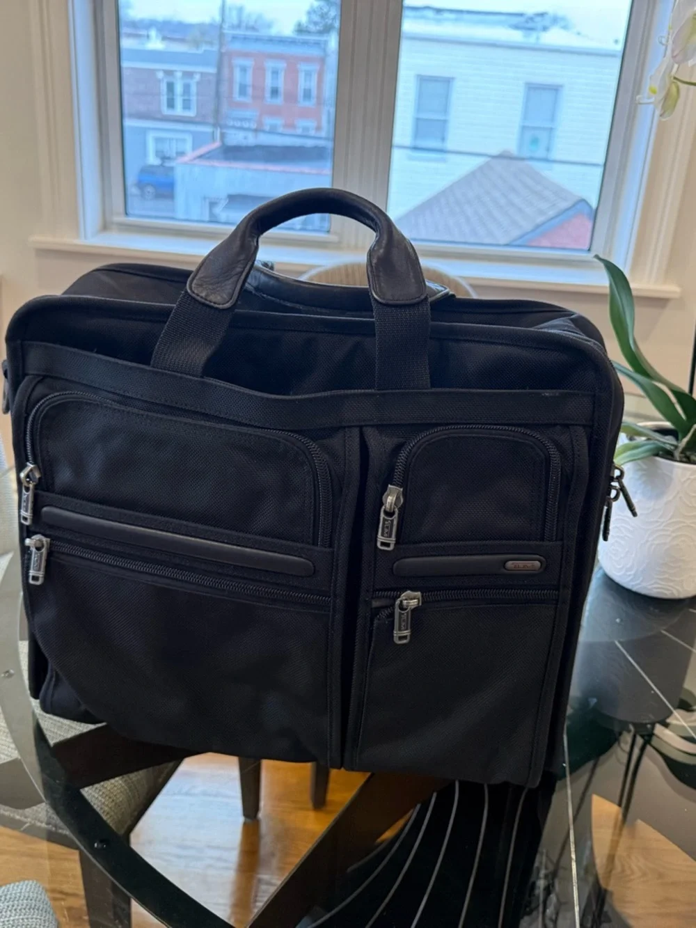 Tumi Black Nylon Laptop Briefcase with Multiple Front Pockets